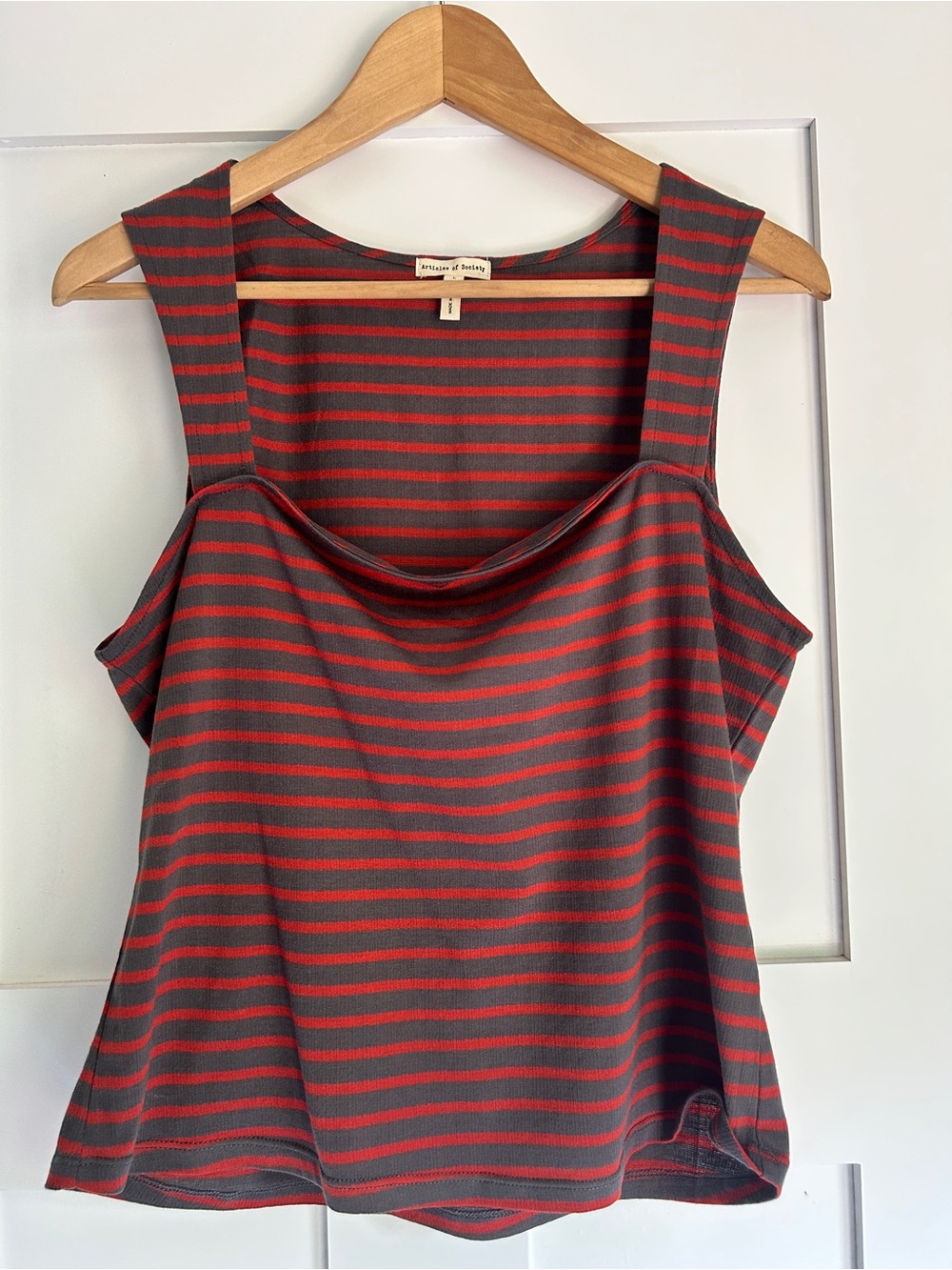 Articles of Society Tank Top Womens Large Grey Red Stripe Square Neck Boho Beach